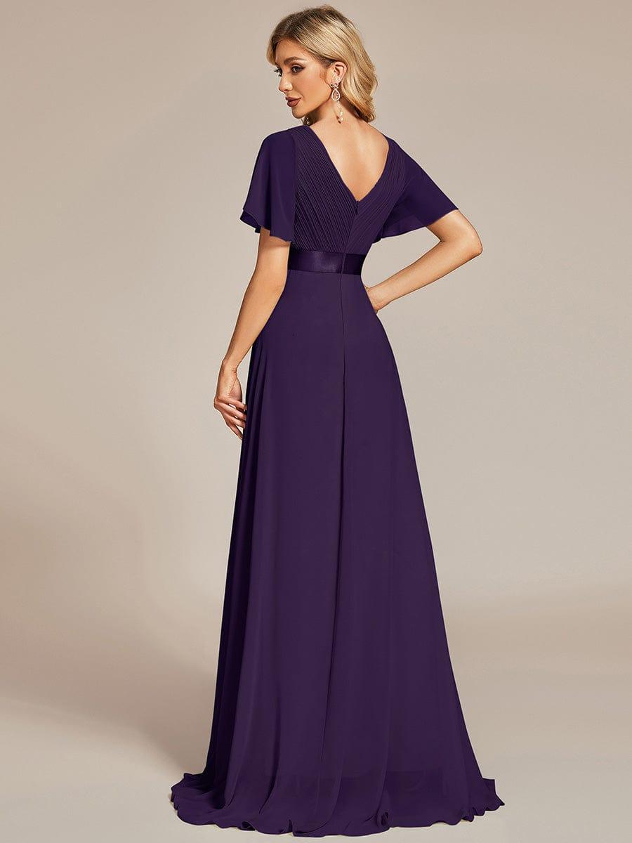 MONICA | Dlouhé šaty pro družičky s empírovým pasem a krátkými volánkovými rukávy | Bridesmaid Dresses | Elora Praha