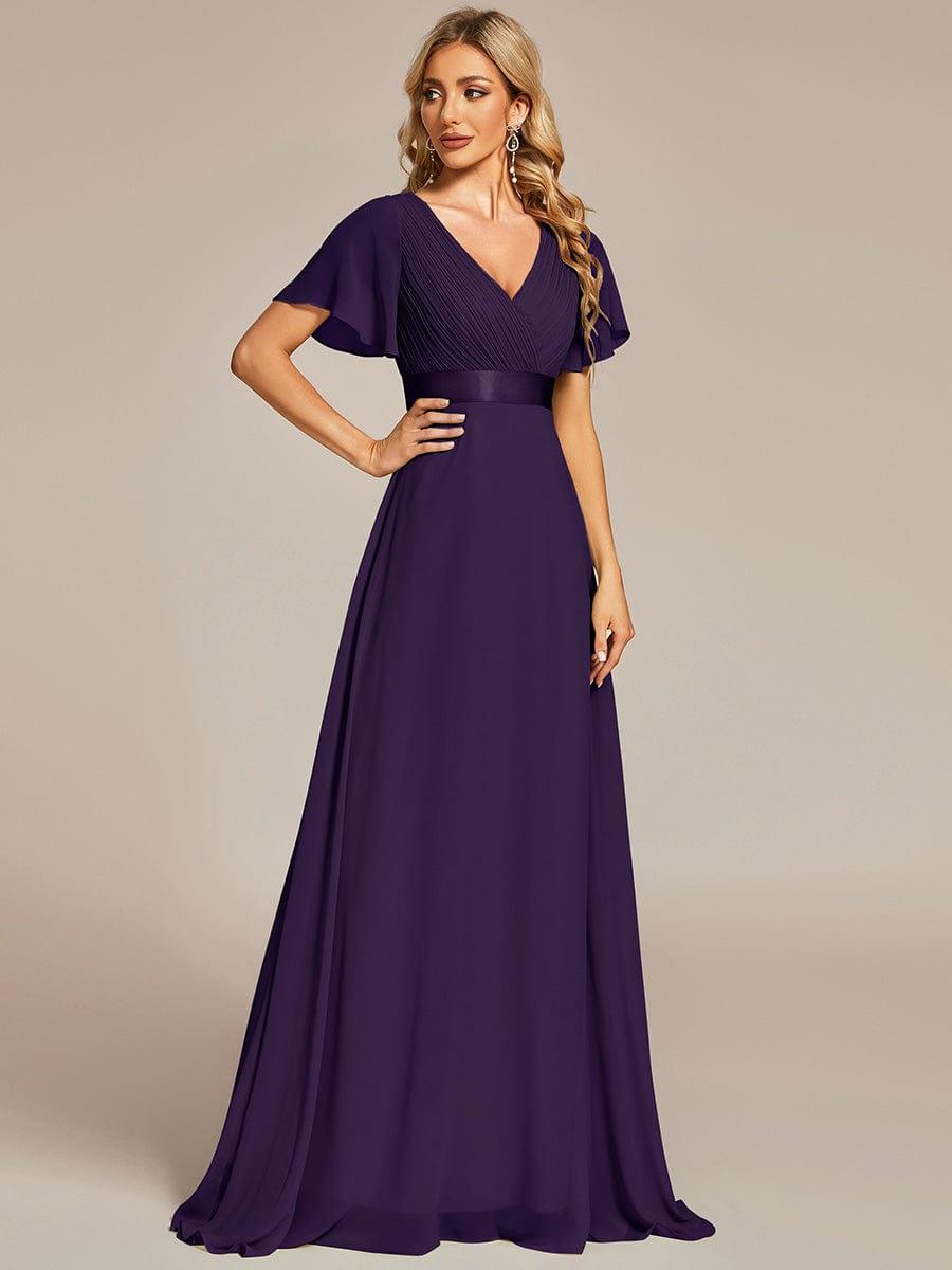 MONICA | Dlouhé šaty pro družičky s empírovým pasem a krátkými volánkovými rukávy | Bridesmaid Dresses | Elora Praha