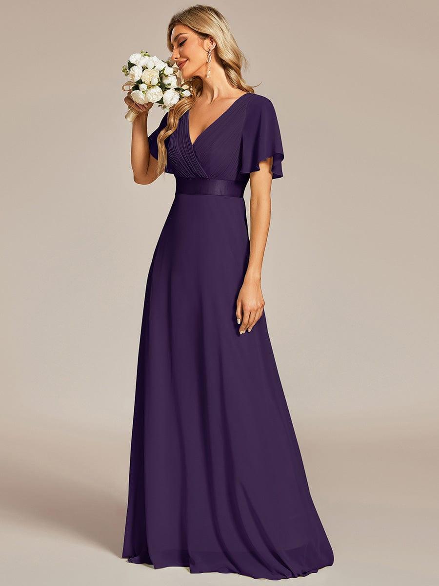 MONICA | Dlouhé šaty pro družičky s empírovým pasem a krátkými volánkovými rukávy | Bridesmaid Dresses | Elora Praha