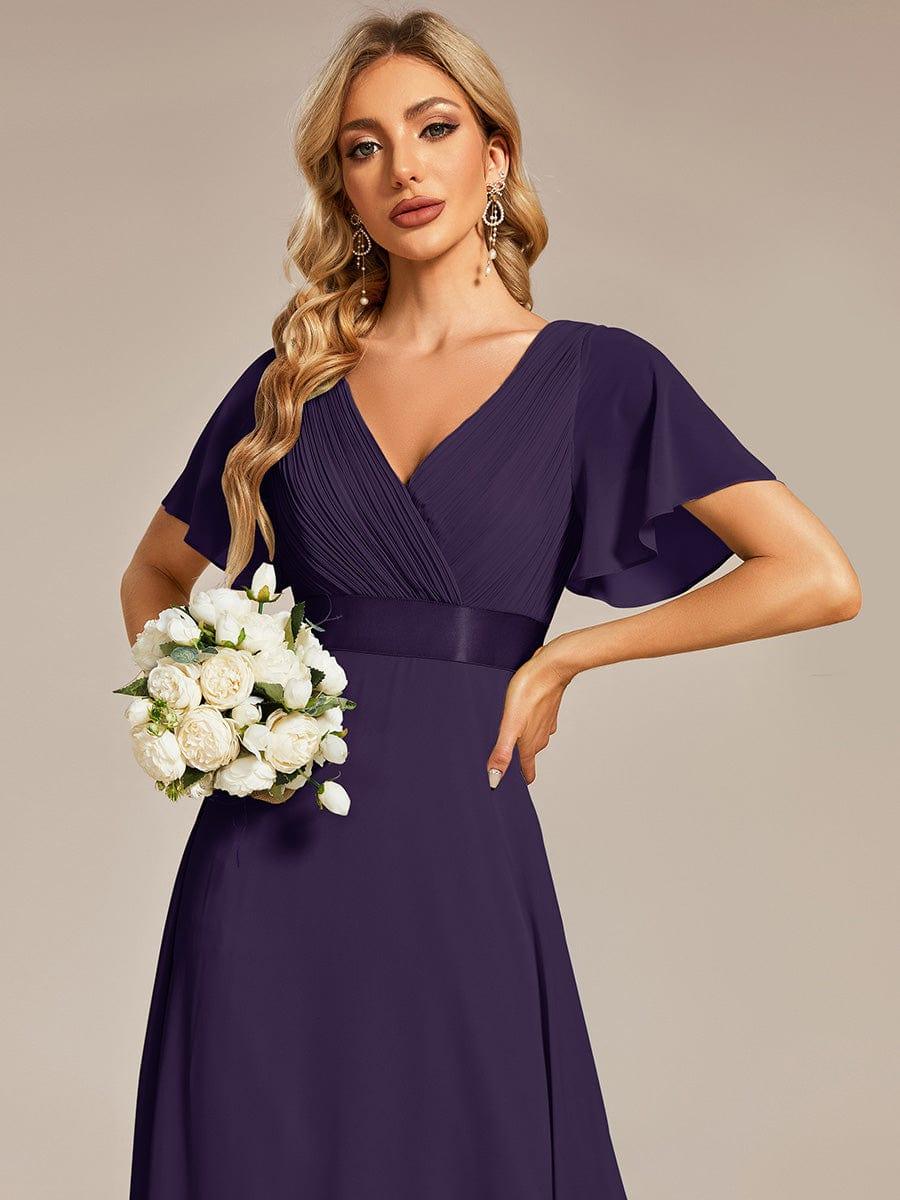 MONICA | Dlouhé šaty pro družičky s empírovým pasem a krátkými volánkovými rukávy | Bridesmaid Dresses | Elora Praha