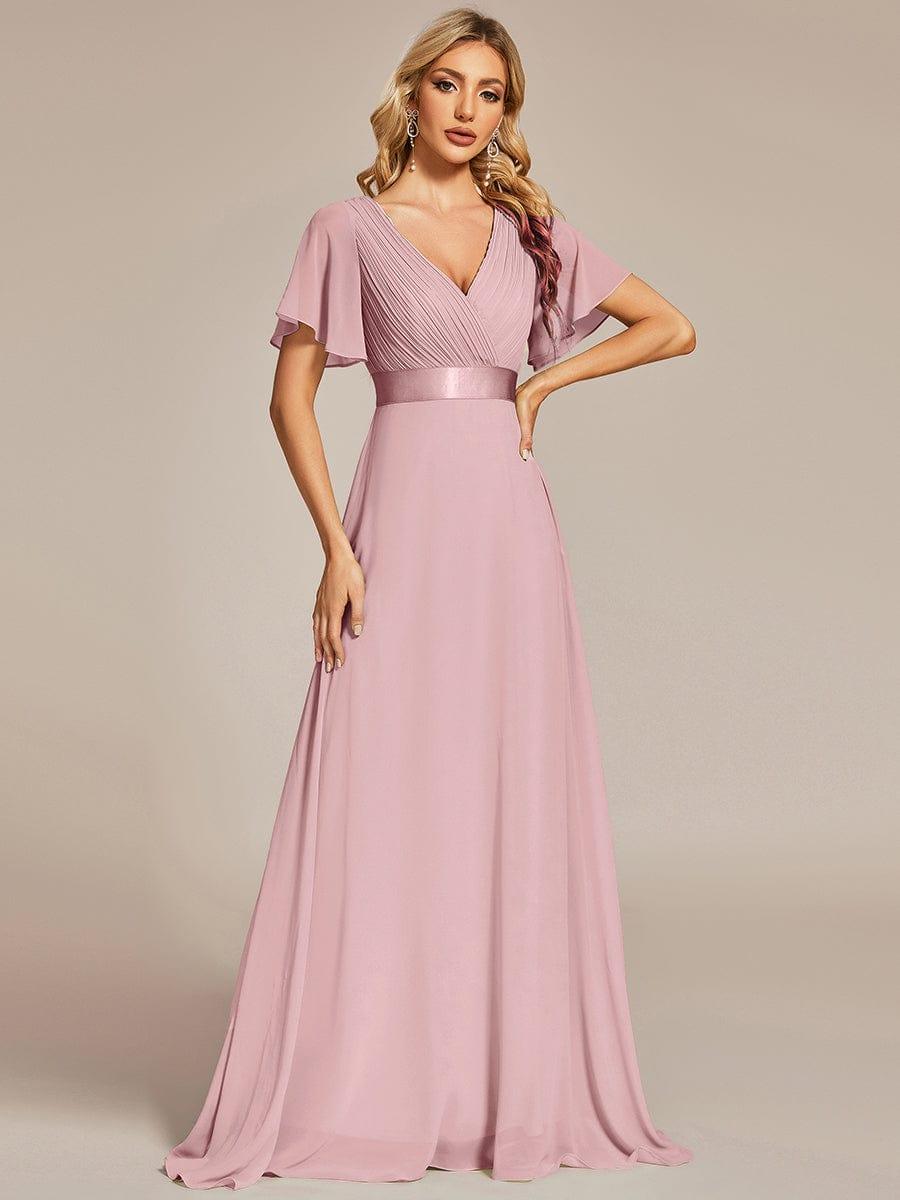 MONICA | Dlouhé šaty pro družičky s empírovým pasem a krátkými volánkovými rukávy | Bridesmaid Dresses | Elora Praha
