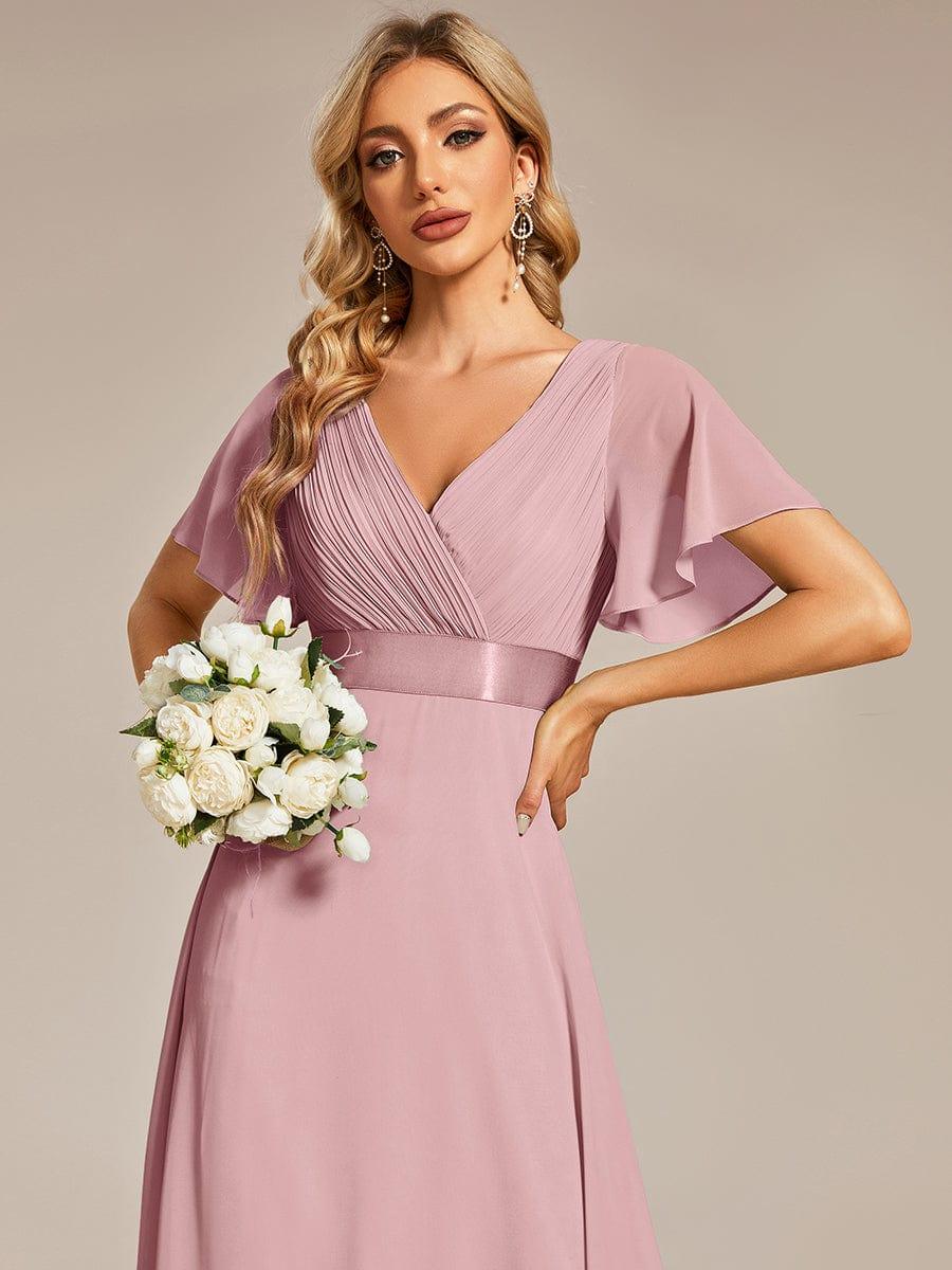 MONICA | Dlouhé šaty pro družičky s empírovým pasem a krátkými volánkovými rukávy | Bridesmaid Dresses | Elora Praha
