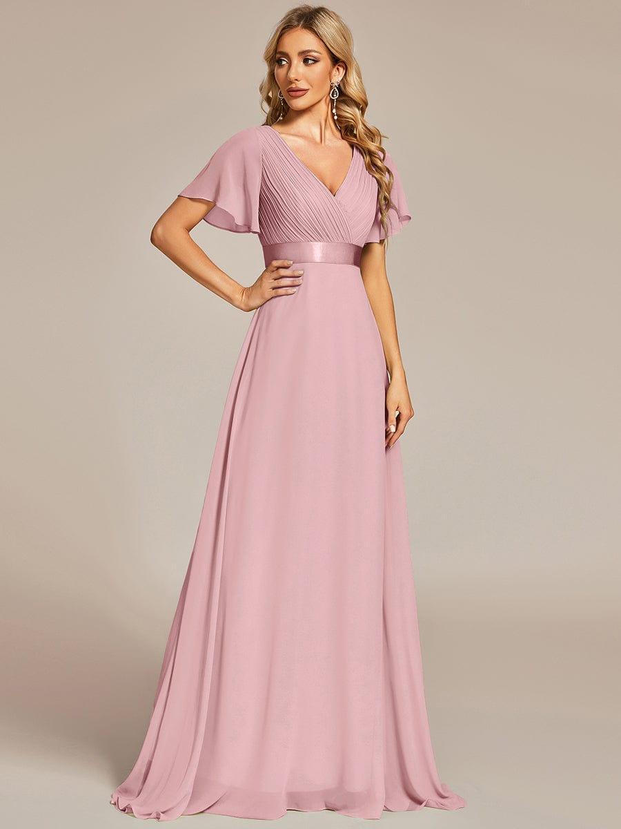 MONICA | Dlouhé šaty pro družičky s empírovým pasem a krátkými volánkovými rukávy | Bridesmaid Dresses | Elora Praha