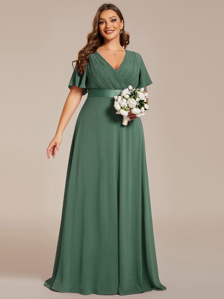 MONICA | Dlouhé šaty pro družičky s empírovým pasem a krátkými volánkovými rukávy | Bridesmaid Dresses | Elora Praha