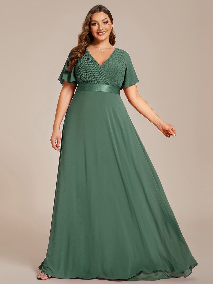 MONICA | Dlouhé šaty pro družičky s empírovým pasem a krátkými volánkovými rukávy | Bridesmaid Dresses | Elora Praha