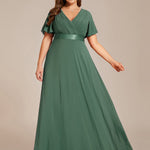 MONICA | Dlouhé šaty pro družičky s empírovým pasem a krátkými volánkovými rukávy | Bridesmaid Dresses | Elora Praha