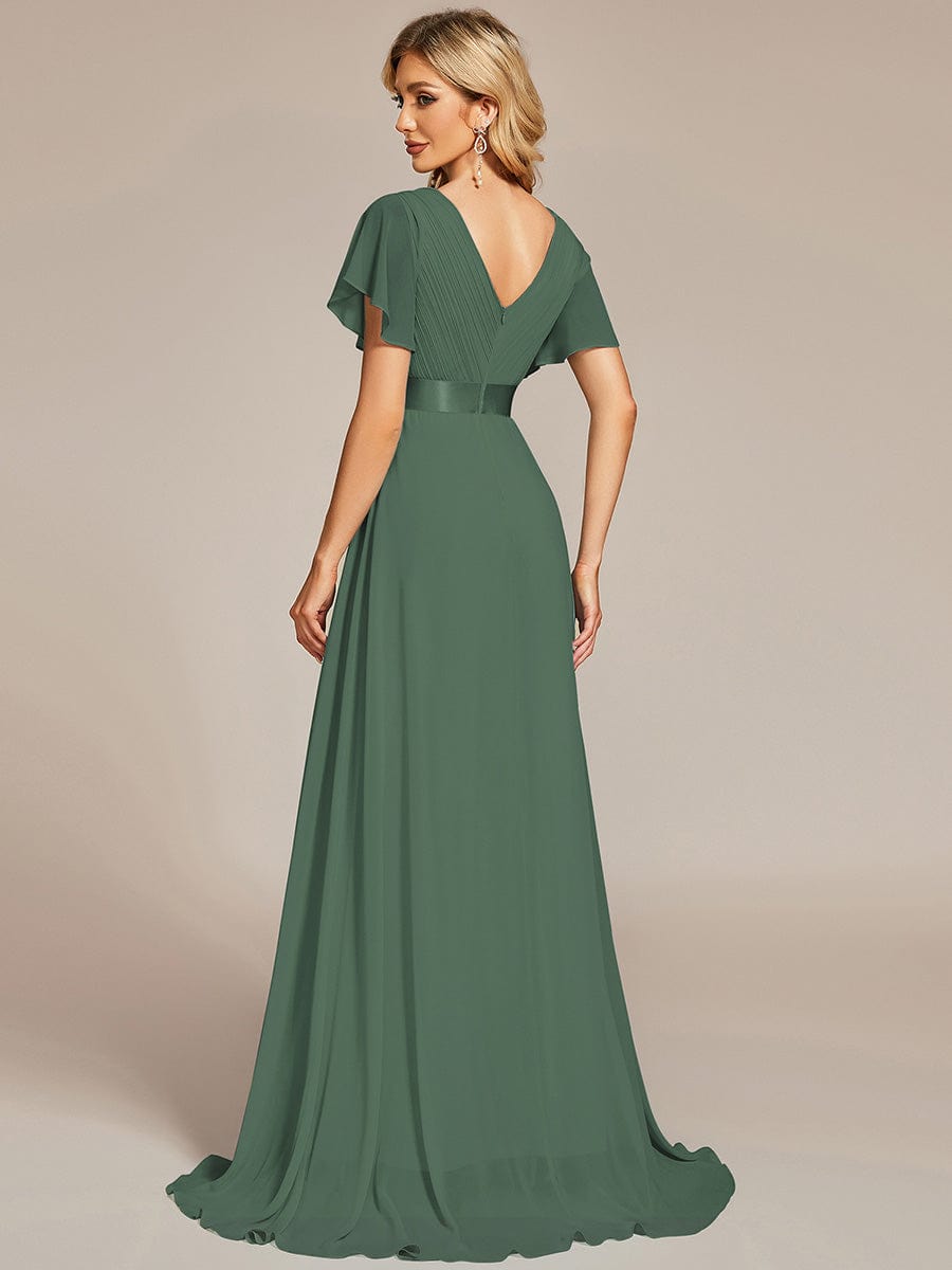 MONICA | Dlouhé šaty pro družičky s empírovým pasem a krátkými volánkovými rukávy | Bridesmaid Dresses | Elora Praha