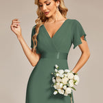 MONICA | Dlouhé šaty pro družičky s empírovým pasem a krátkými volánkovými rukávy | Bridesmaid Dresses | Elora Praha