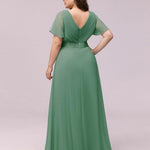 MONICA | Dlouhé šaty pro družičky s empírovým pasem a krátkými volánkovými rukávy | Bridesmaid Dresses | Elora Praha