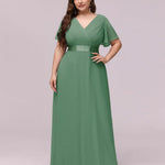 MONICA | Dlouhé šaty pro družičky s empírovým pasem a krátkými volánkovými rukávy | Bridesmaid Dresses | Elora Praha