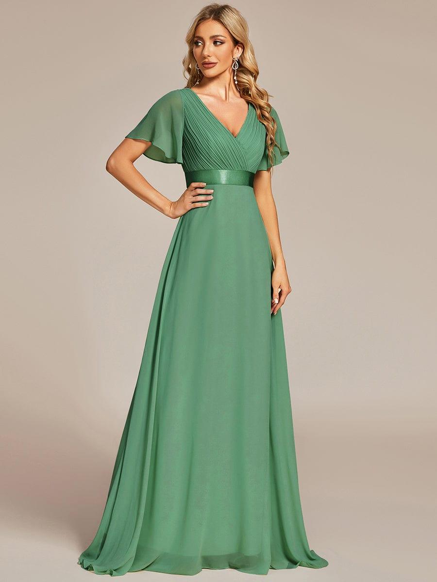 MONICA | Dlouhé šaty pro družičky s empírovým pasem a krátkými volánkovými rukávy | Bridesmaid Dresses | Elora Praha