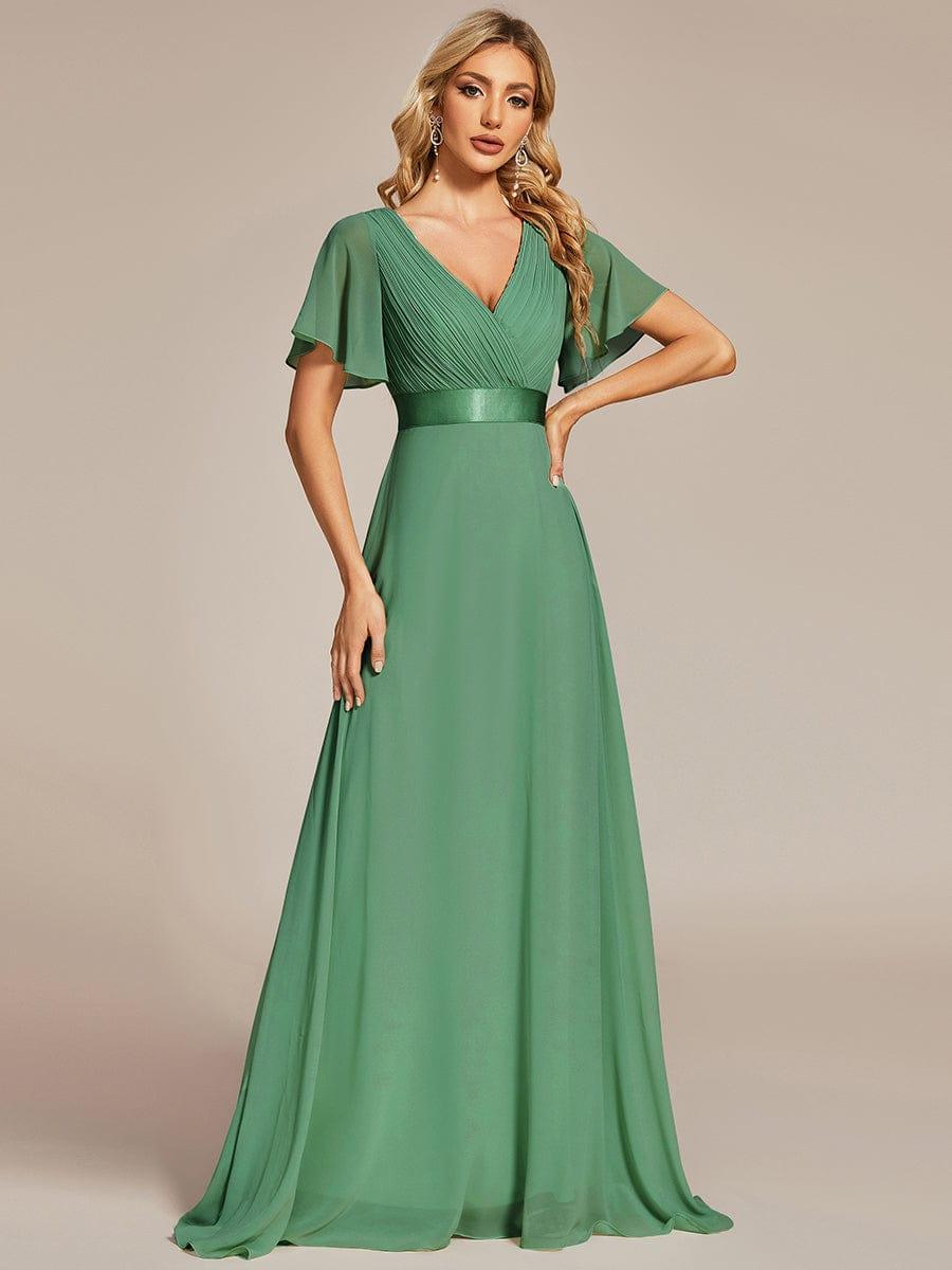 MONICA | Dlouhé šaty pro družičky s empírovým pasem a krátkými volánkovými rukávy | Bridesmaid Dresses | Elora Praha