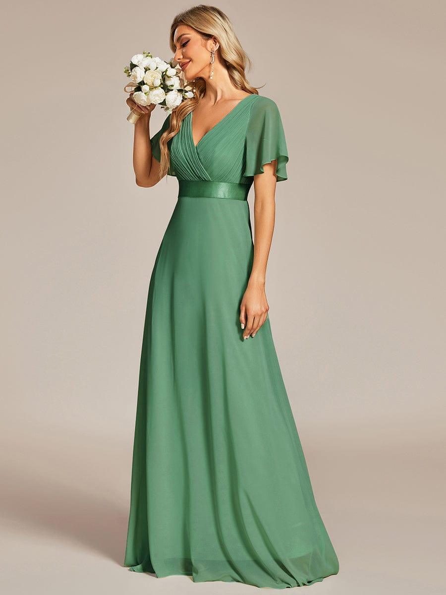 MONICA | Dlouhé šaty pro družičky s empírovým pasem a krátkými volánkovými rukávy | Bridesmaid Dresses | Elora Praha
