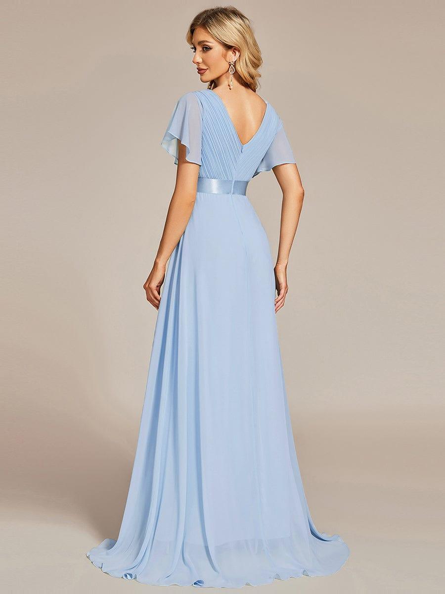 MONICA | Dlouhé šaty pro družičky s empírovým pasem a krátkými volánkovými rukávy | Bridesmaid Dresses | Elora Praha