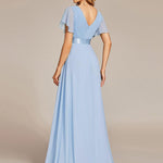 MONICA | Dlouhé šaty pro družičky s empírovým pasem a krátkými volánkovými rukávy | Bridesmaid Dresses | Elora Praha