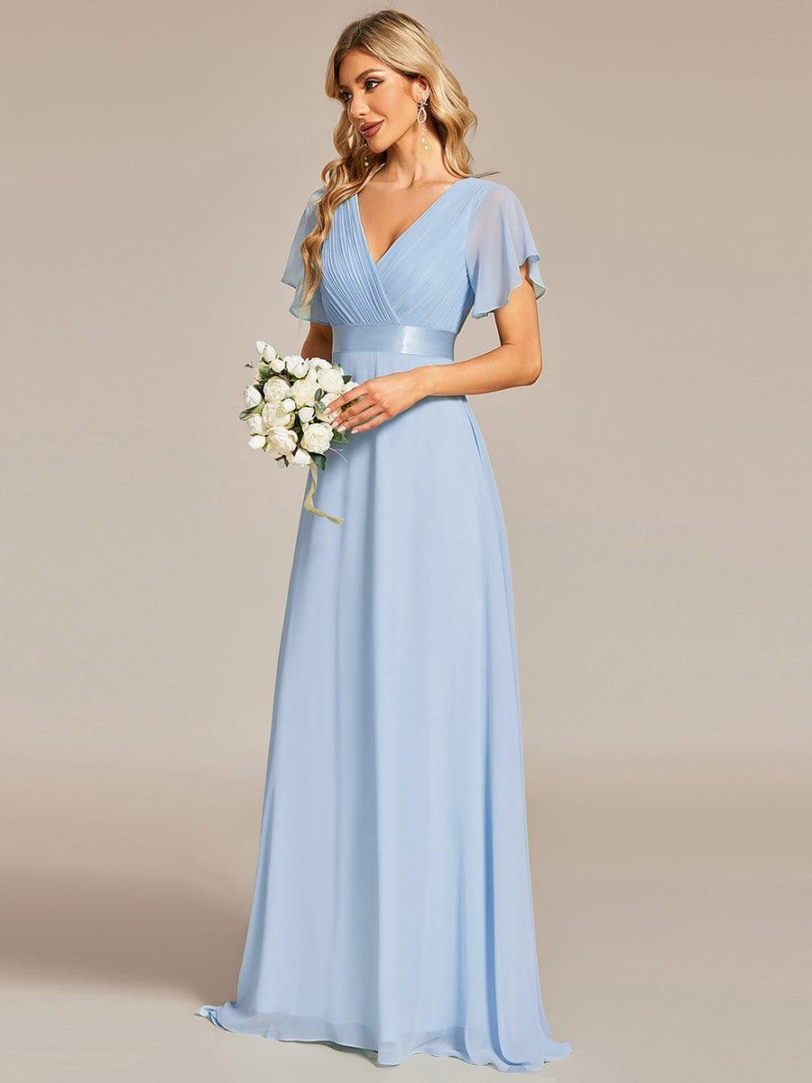 MONICA | Dlouhé šaty pro družičky s empírovým pasem a krátkými volánkovými rukávy | Bridesmaid Dresses | Elora Praha