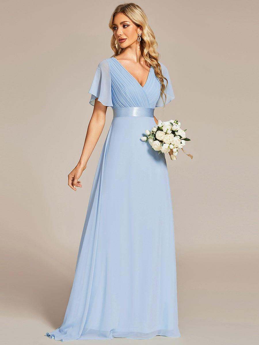 MONICA | Dlouhé šaty pro družičky s empírovým pasem a krátkými volánkovými rukávy | Bridesmaid Dresses | Elora Praha