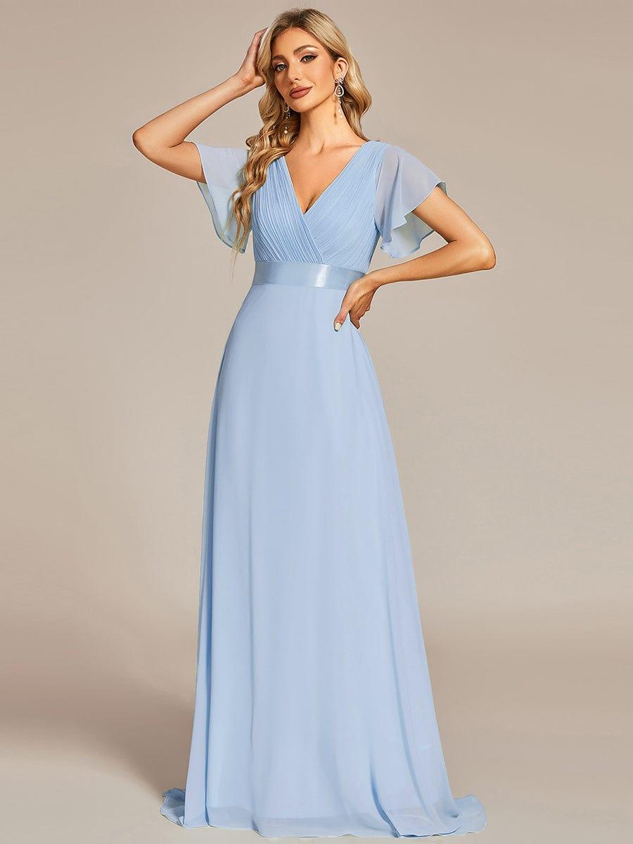 MONICA | Dlouhé šaty pro družičky s empírovým pasem a krátkými volánkovými rukávy | Bridesmaid Dresses | Elora Praha