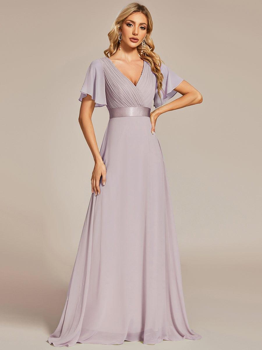 MONICA | Dlouhé šaty pro družičky s empírovým pasem a krátkými volánkovými rukávy | Bridesmaid Dresses | Elora Praha
