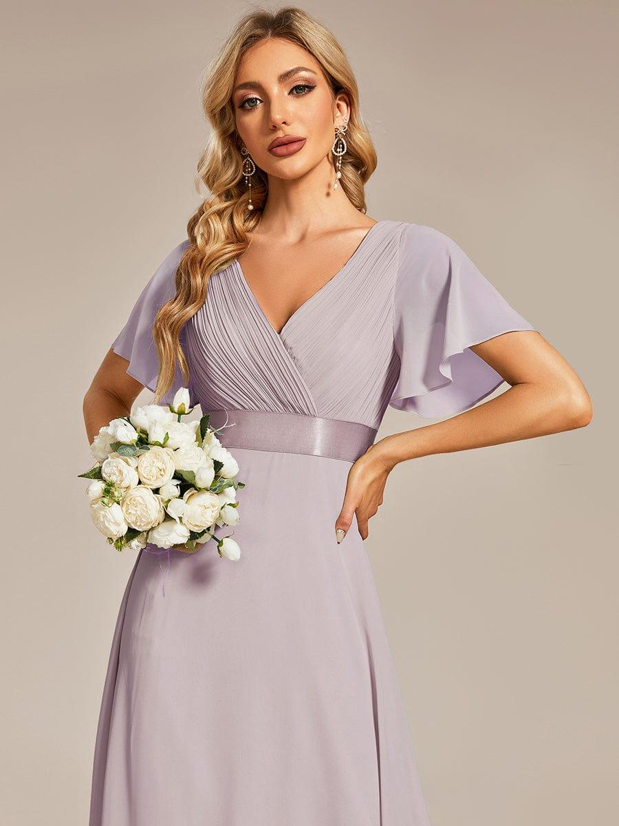MONICA | Dlouhé šaty pro družičky s empírovým pasem a krátkými volánkovými rukávy | Bridesmaid Dresses | Elora Praha