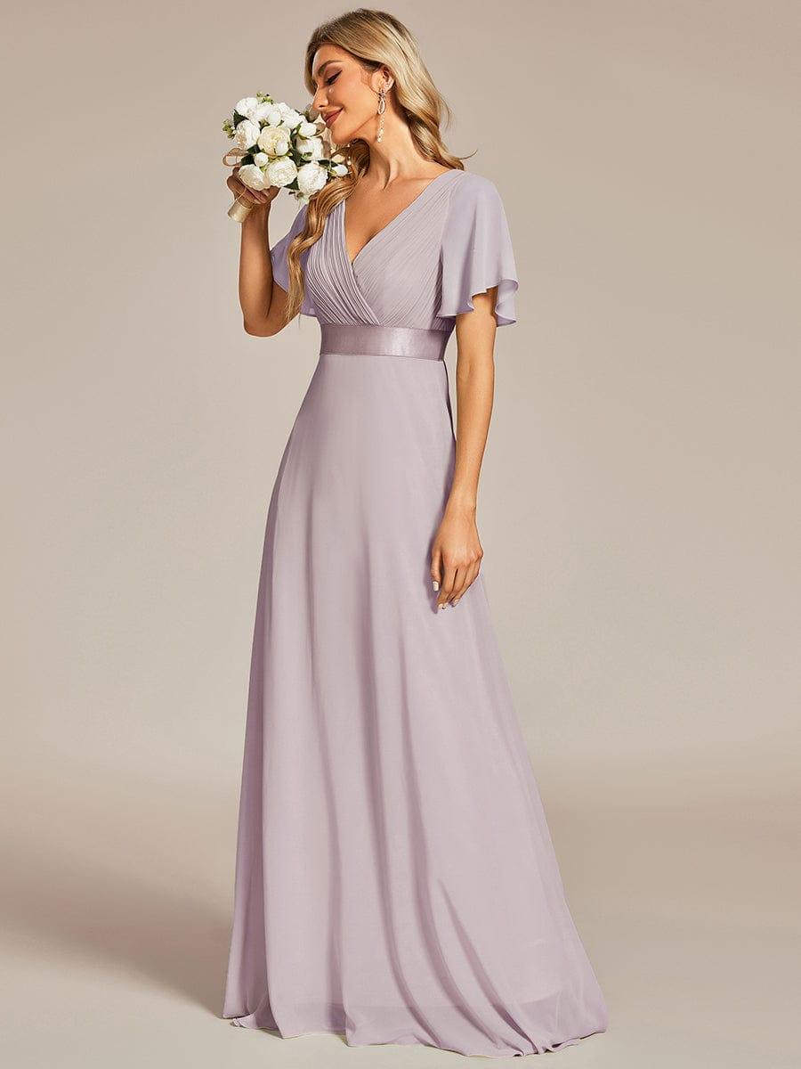 MONICA | Dlouhé šaty pro družičky s empírovým pasem a krátkými volánkovými rukávy | Bridesmaid Dresses | Elora Praha