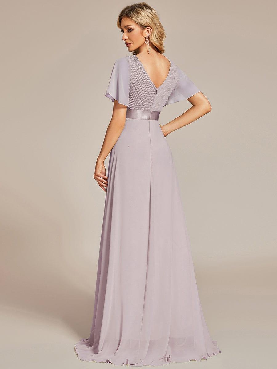 MONICA | Dlouhé šaty pro družičky s empírovým pasem a krátkými volánkovými rukávy | Bridesmaid Dresses | Elora Praha