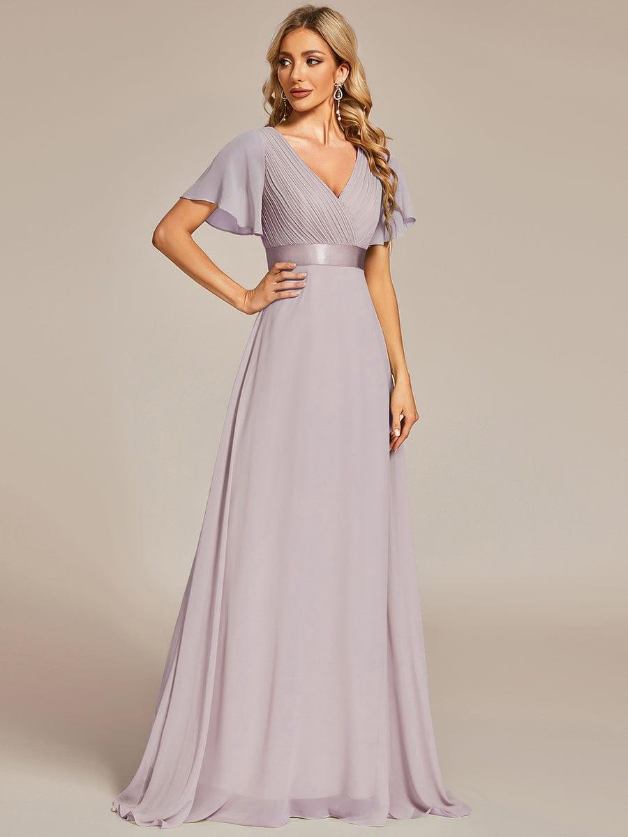 MONICA | Dlouhé šaty pro družičky s empírovým pasem a krátkými volánkovými rukávy | Bridesmaid Dresses | Elora Praha