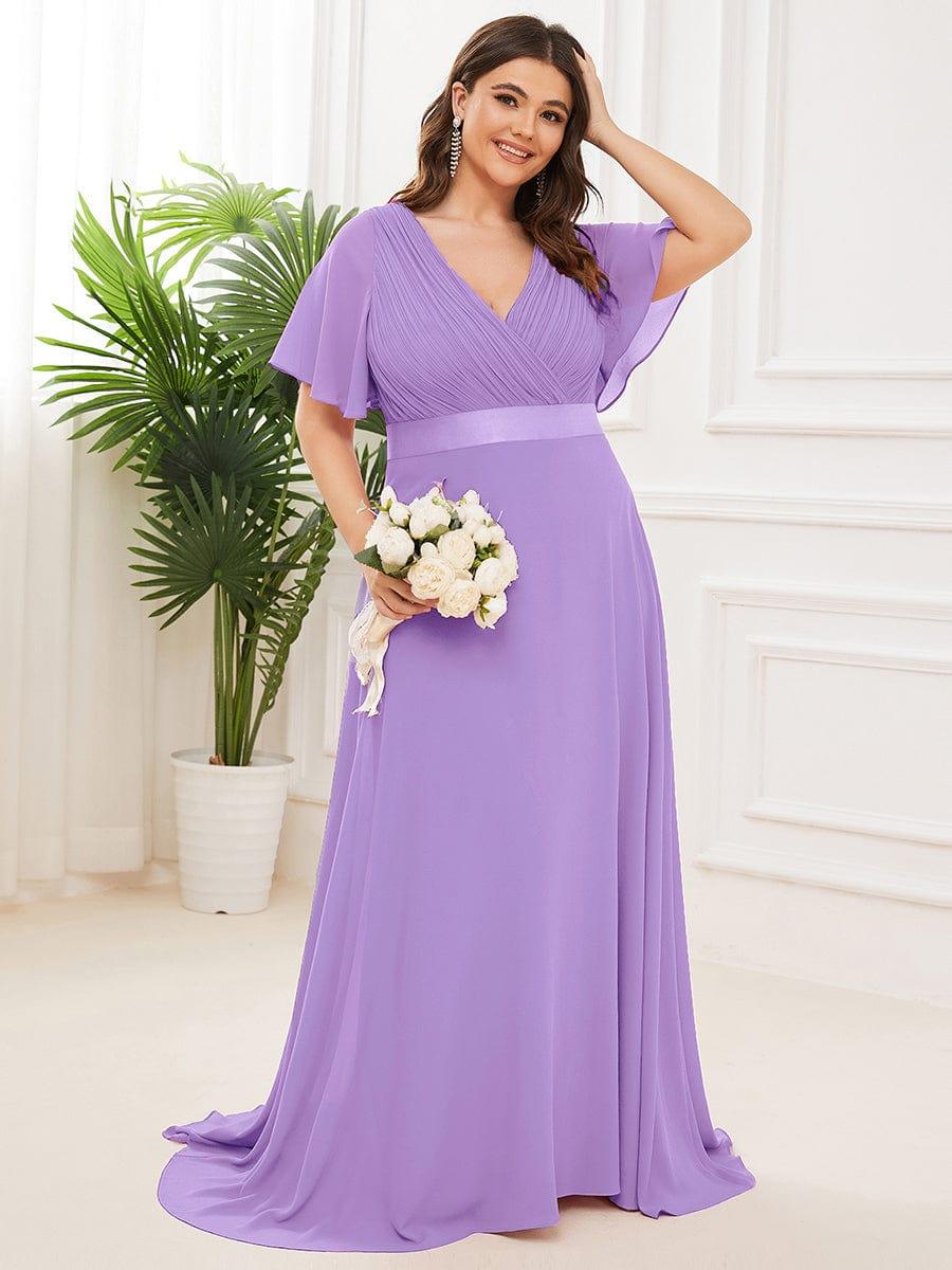 MONICA | Dlouhé šaty pro družičky s empírovým pasem a krátkými volánkovými rukávy | Bridesmaid Dresses | Elora Praha