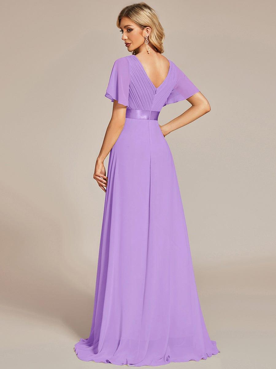 MONICA | Dlouhé šaty pro družičky s empírovým pasem a krátkými volánkovými rukávy | Bridesmaid Dresses | Elora Praha