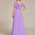 MONICA | Dlouhé šaty pro družičky s empírovým pasem a krátkými volánkovými rukávy | Bridesmaid Dresses | Elora Praha