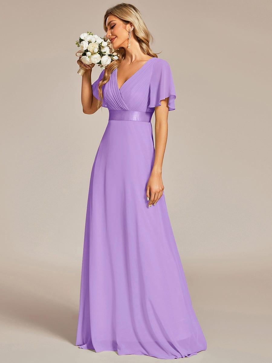 MONICA | Dlouhé šaty pro družičky s empírovým pasem a krátkými volánkovými rukávy | Bridesmaid Dresses | Elora Praha