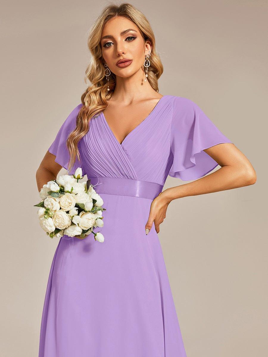 MONICA | Dlouhé šaty pro družičky s empírovým pasem a krátkými volánkovými rukávy | Bridesmaid Dresses | Elora Praha