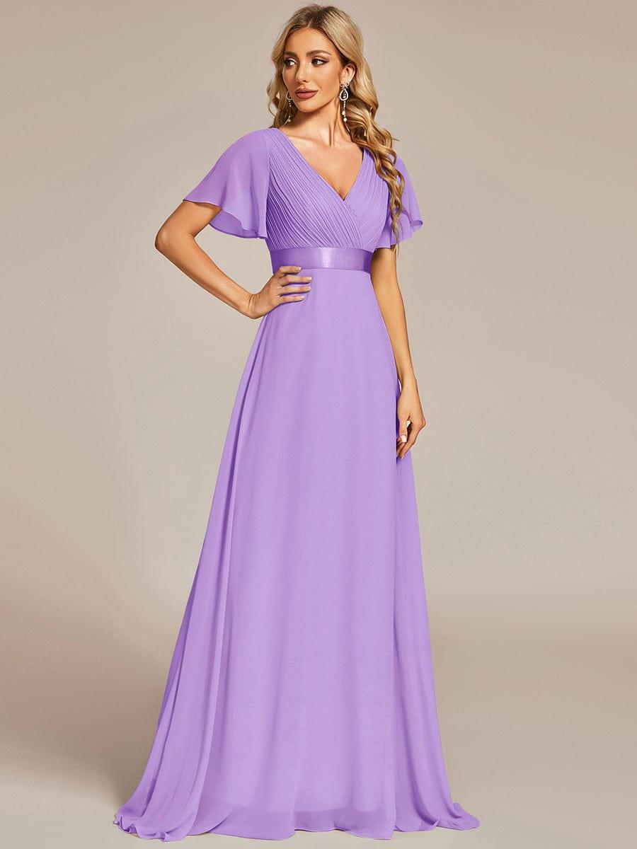 MONICA | Dlouhé šaty pro družičky s empírovým pasem a krátkými volánkovými rukávy | Bridesmaid Dresses | Elora Praha