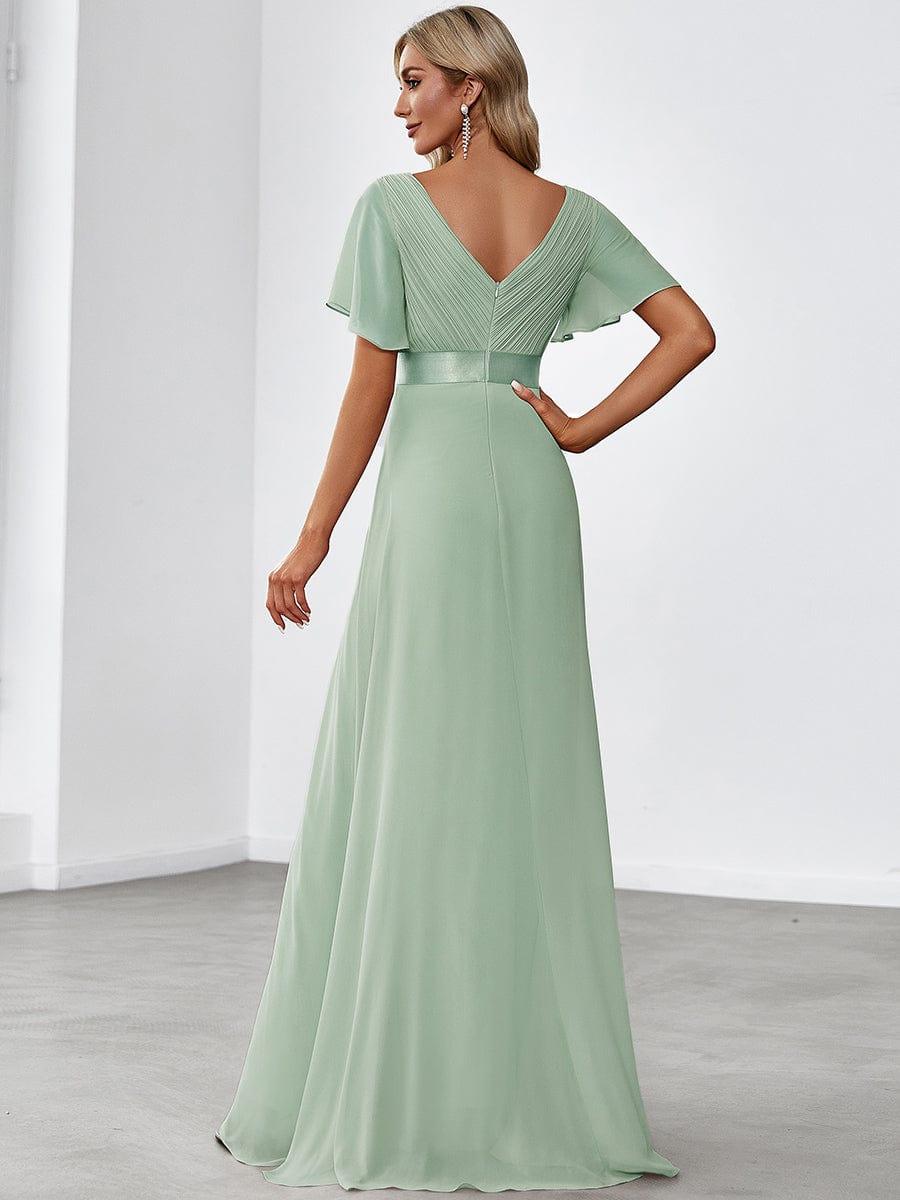 MONICA | Dlouhé šaty pro družičky s empírovým pasem a krátkými volánkovými rukávy | Bridesmaid Dresses | Elora Praha