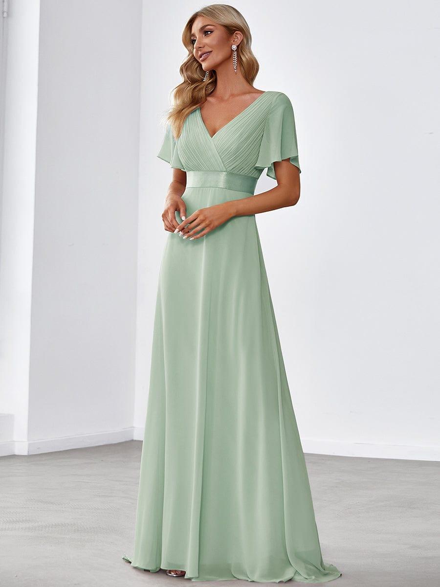 MONICA | Dlouhé šaty pro družičky s empírovým pasem a krátkými volánkovými rukávy | Bridesmaid Dresses | Elora Praha