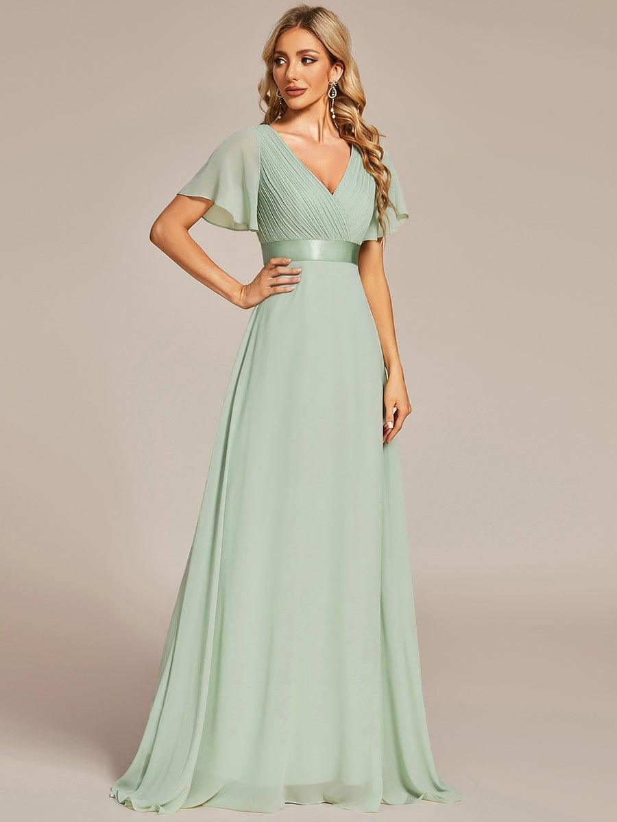 MONICA | Dlouhé šaty pro družičky s empírovým pasem a krátkými volánkovými rukávy | Bridesmaid Dresses | Elora Praha