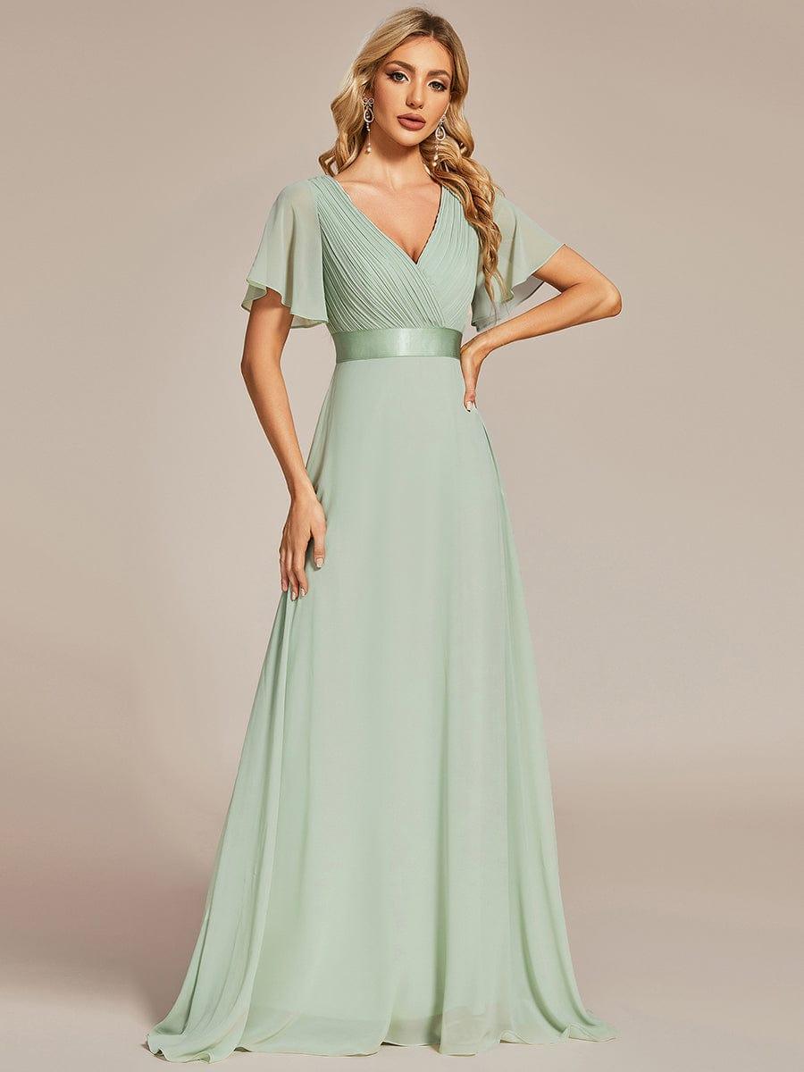 MONICA | Dlouhé šaty pro družičky s empírovým pasem a krátkými volánkovými rukávy | Bridesmaid Dresses | Elora Praha