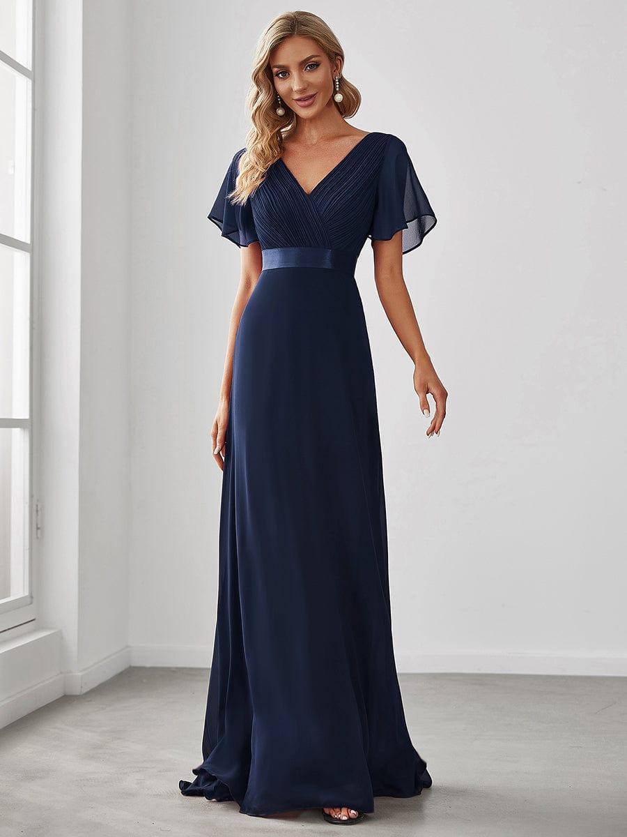 MONICA | Dlouhé šaty pro družičky s empírovým pasem a krátkými volánkovými rukávy | Bridesmaid Dresses | Elora Praha