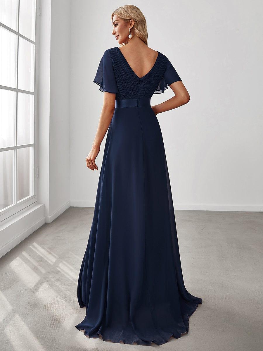 MONICA | Dlouhé šaty pro družičky s empírovým pasem a krátkými volánkovými rukávy | Bridesmaid Dresses | Elora Praha