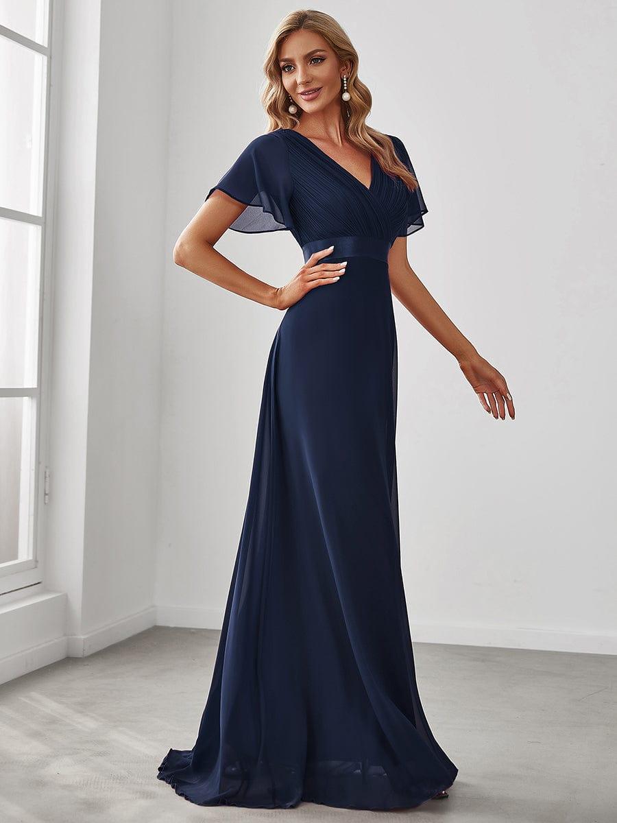 MONICA | Dlouhé šaty pro družičky s empírovým pasem a krátkými volánkovými rukávy | Bridesmaid Dresses | Elora Praha