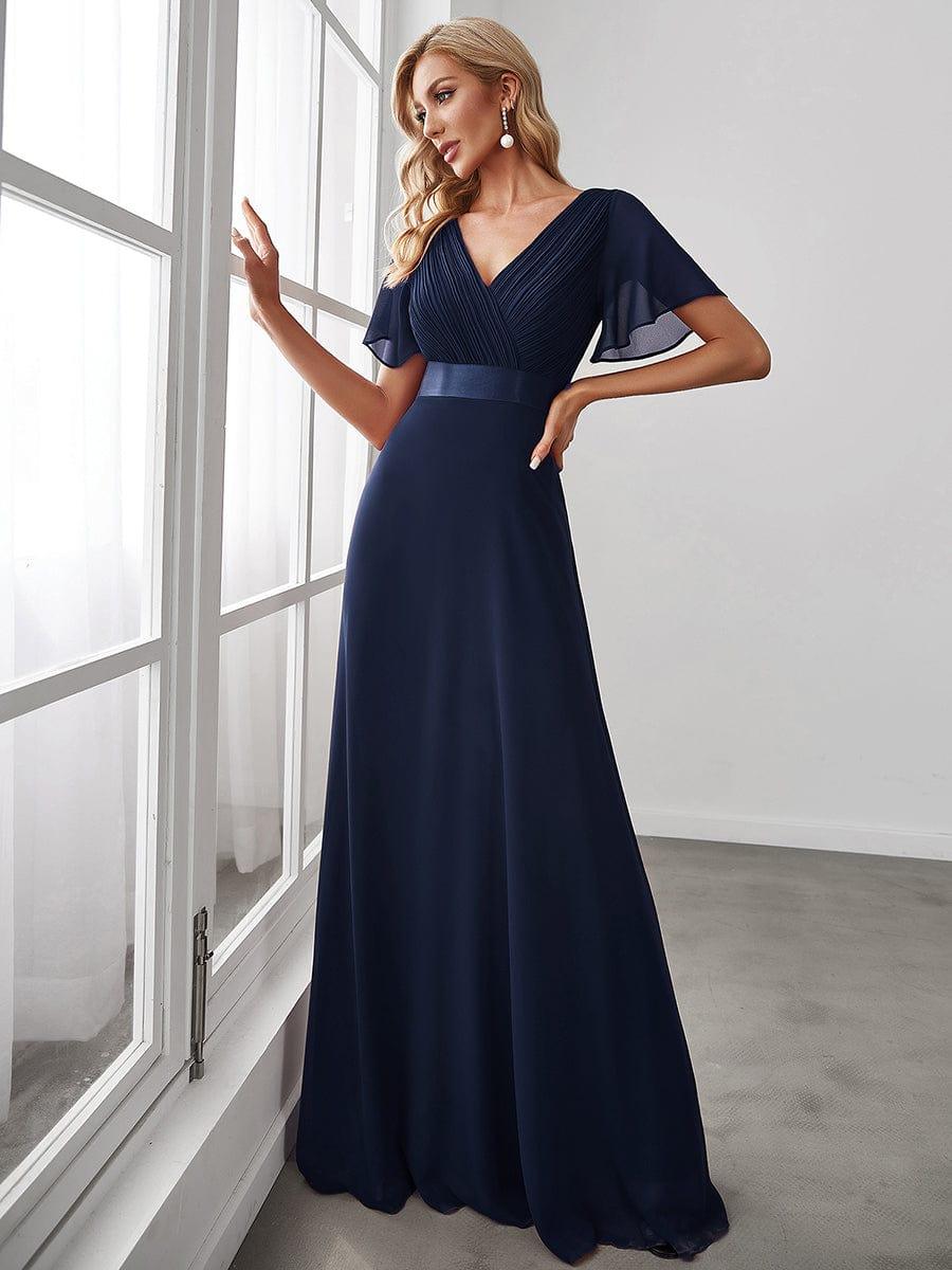 MONICA | Dlouhé šaty pro družičky s empírovým pasem a krátkými volánkovými rukávy | Bridesmaid Dresses | Elora Praha