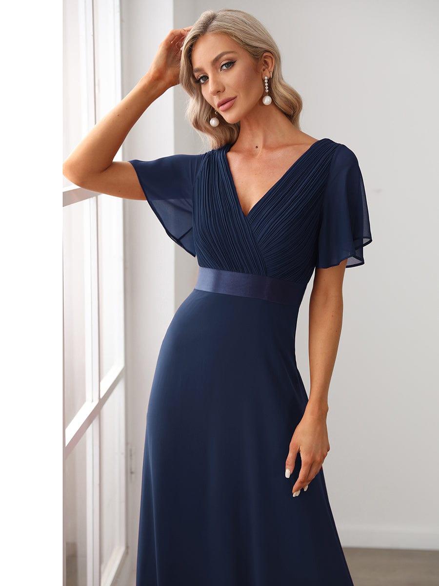 MONICA | Dlouhé šaty pro družičky s empírovým pasem a krátkými volánkovými rukávy | Bridesmaid Dresses | Elora Praha