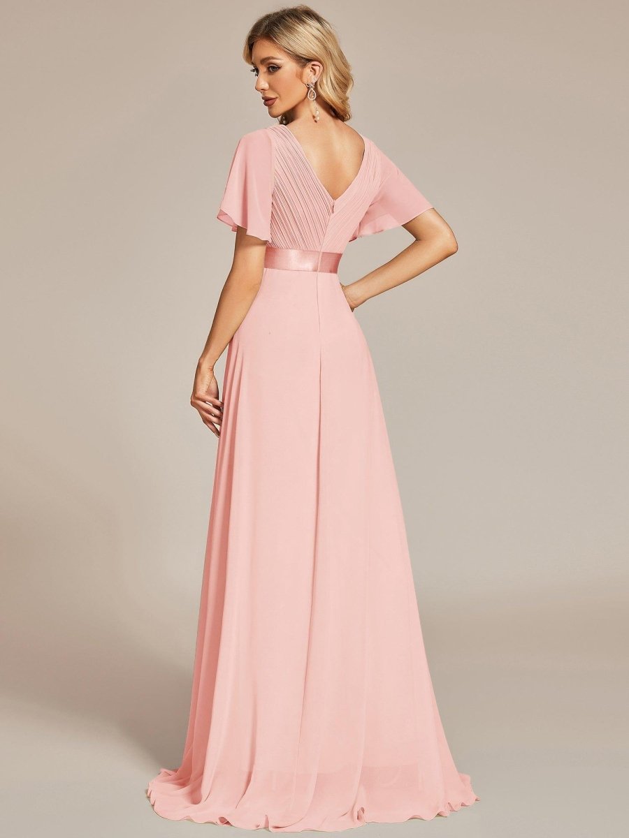 MONICA | Dlouhé šaty pro družičky s empírovým pasem a krátkými volánkovými rukávy | Bridesmaid Dresses | Elora Praha