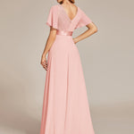 MONICA | Dlouhé šaty pro družičky s empírovým pasem a krátkými volánkovými rukávy | Bridesmaid Dresses | Elora Praha