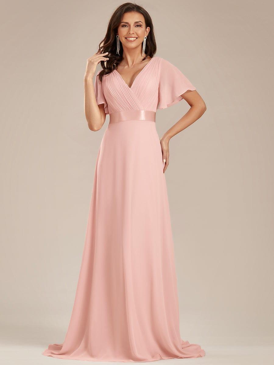 MONICA | Dlouhé šaty pro družičky s empírovým pasem a krátkými volánkovými rukávy | Bridesmaid Dresses | Elora Praha