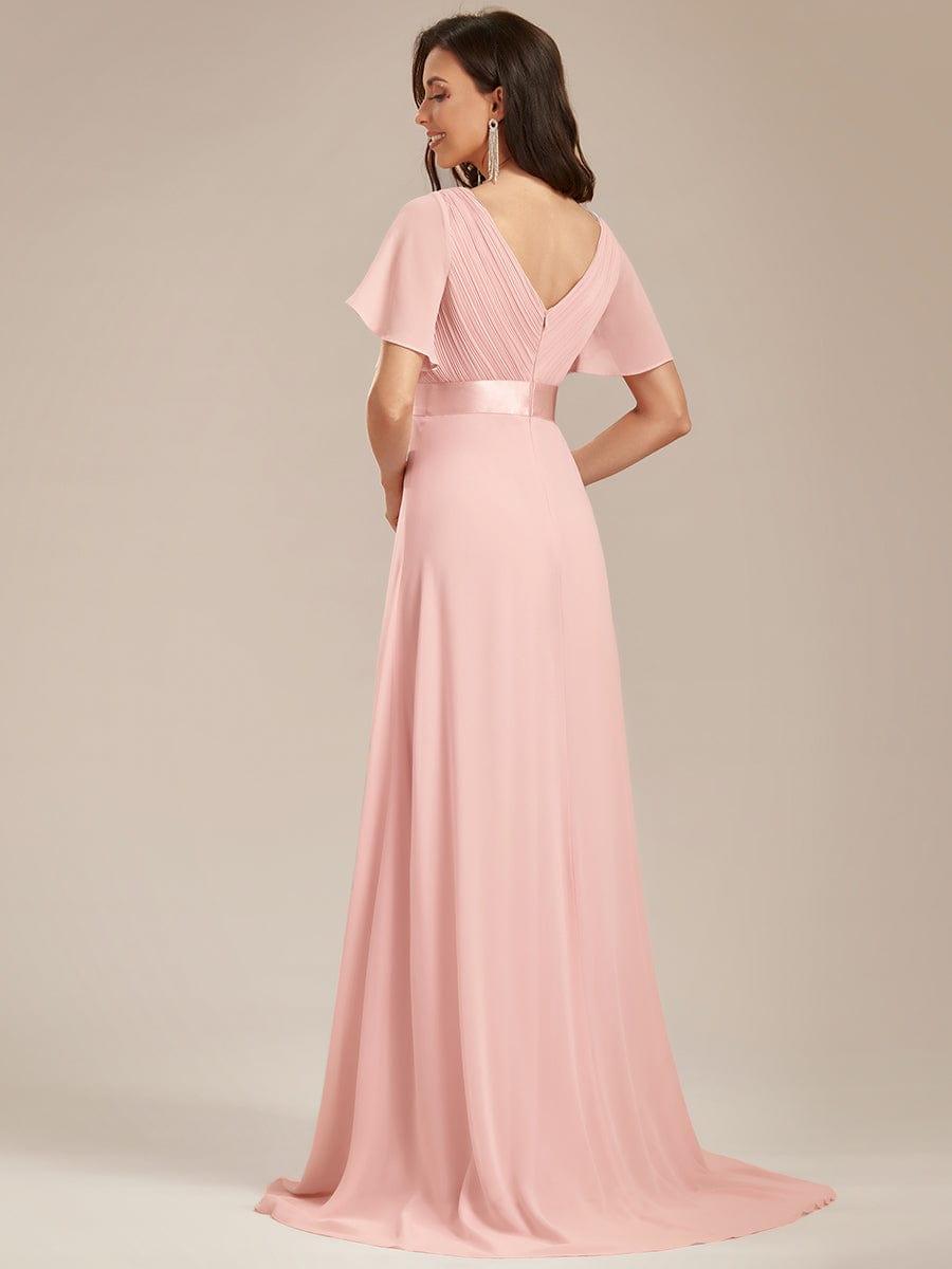 MONICA | Dlouhé šaty pro družičky s empírovým pasem a krátkými volánkovými rukávy | Bridesmaid Dresses | Elora Praha