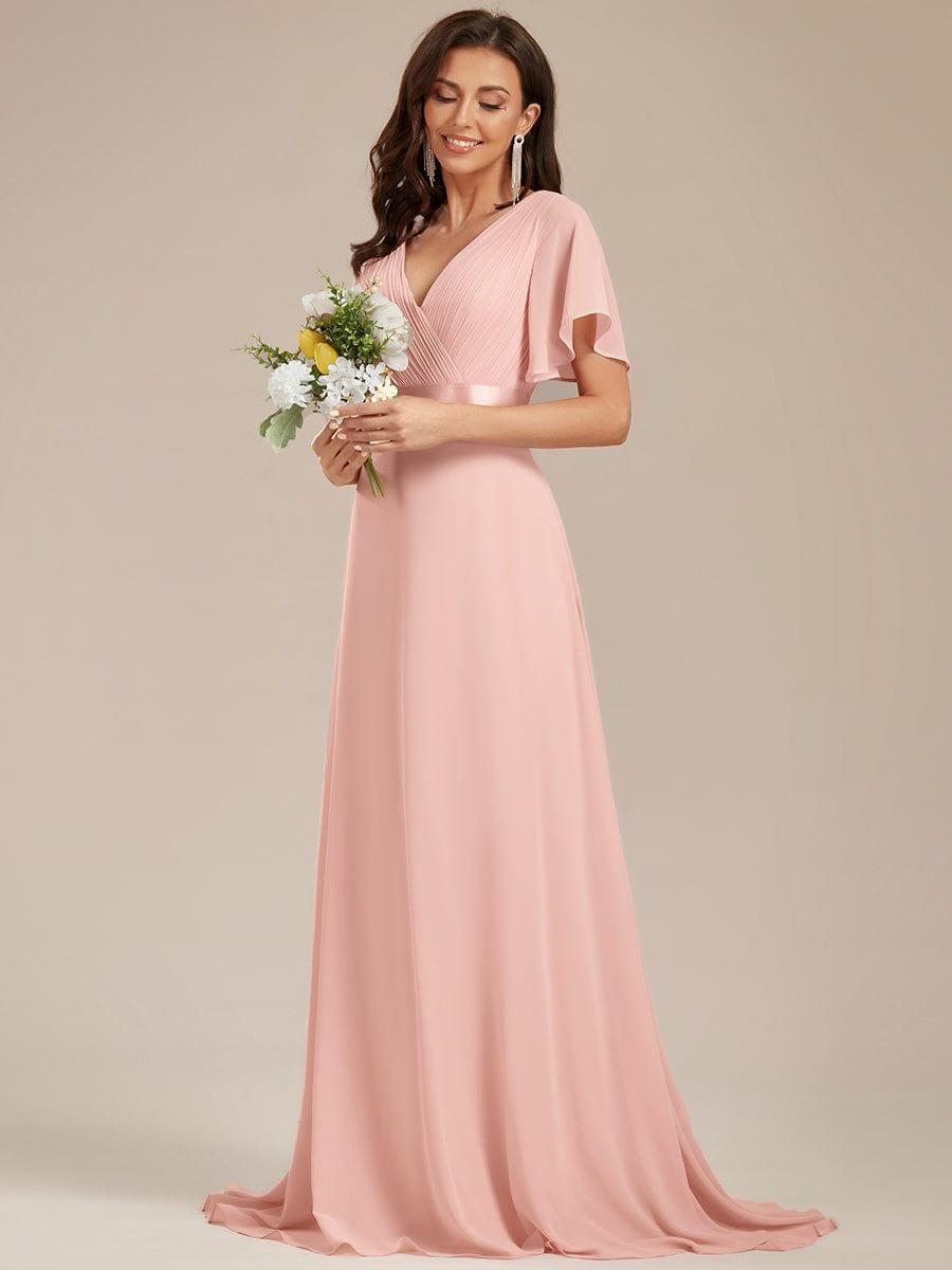 MONICA | Dlouhé šaty pro družičky s empírovým pasem a krátkými volánkovými rukávy | Bridesmaid Dresses | Elora Praha