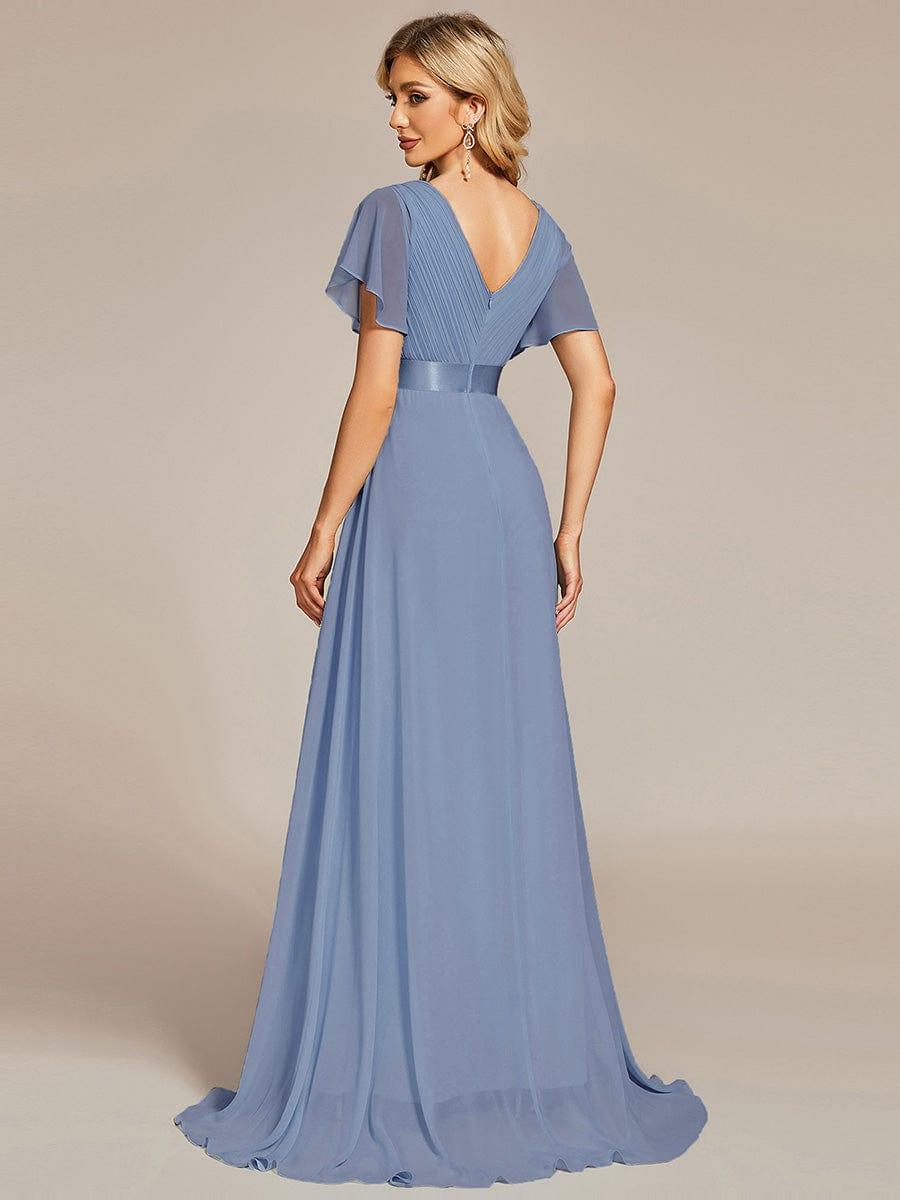 MONICA | Dlouhé šaty pro družičky s empírovým pasem a krátkými volánkovými rukávy | Bridesmaid Dresses | Elora Praha