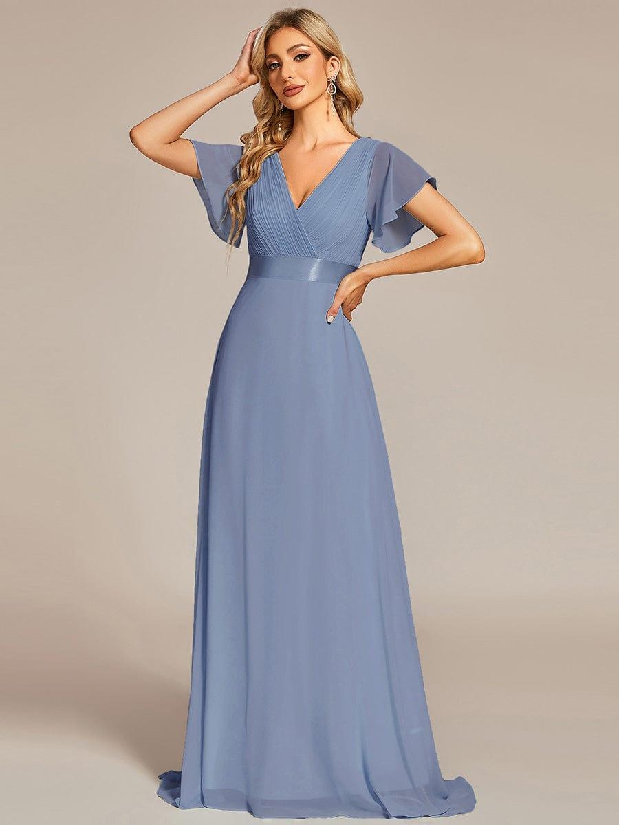 MONICA | Dlouhé šaty pro družičky s empírovým pasem a krátkými volánkovými rukávy | Bridesmaid Dresses | Elora Praha