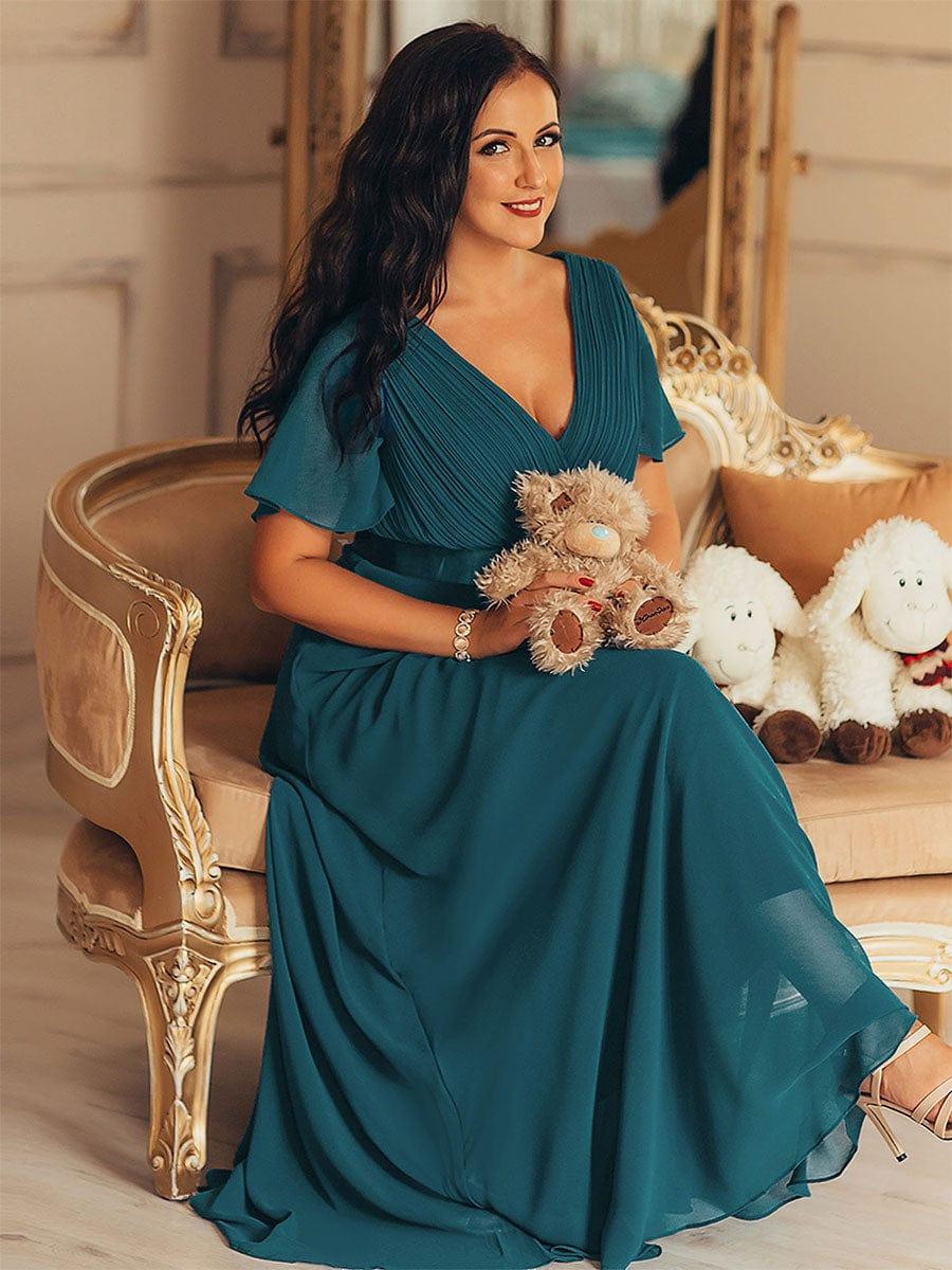 MONICA | Dlouhé šaty pro družičky s empírovým pasem a krátkými volánkovými rukávy | Bridesmaid Dresses | Elora Praha